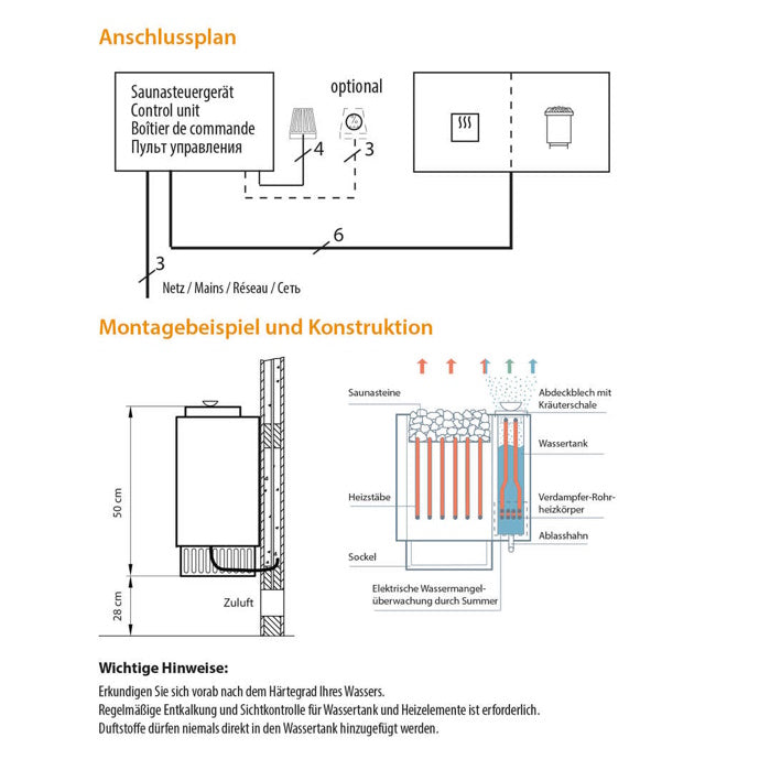 Kompakte, platzsparende Konstruktion - nur 21,5 cm Tiefe. Wandofen für kleine Saunakabinen bis ca. 5 m³. Lieferbar mit Außenmantel in Edelstahl oder in Anthrazit-Perleffekt. 3,0 kW Leistung, einphasiger Netzanschluss 230V 1N. Inklusive vormontierte Anschlussleitung 2,5 m. Steinkorb mit ca. 8 kg Steinvolumen.