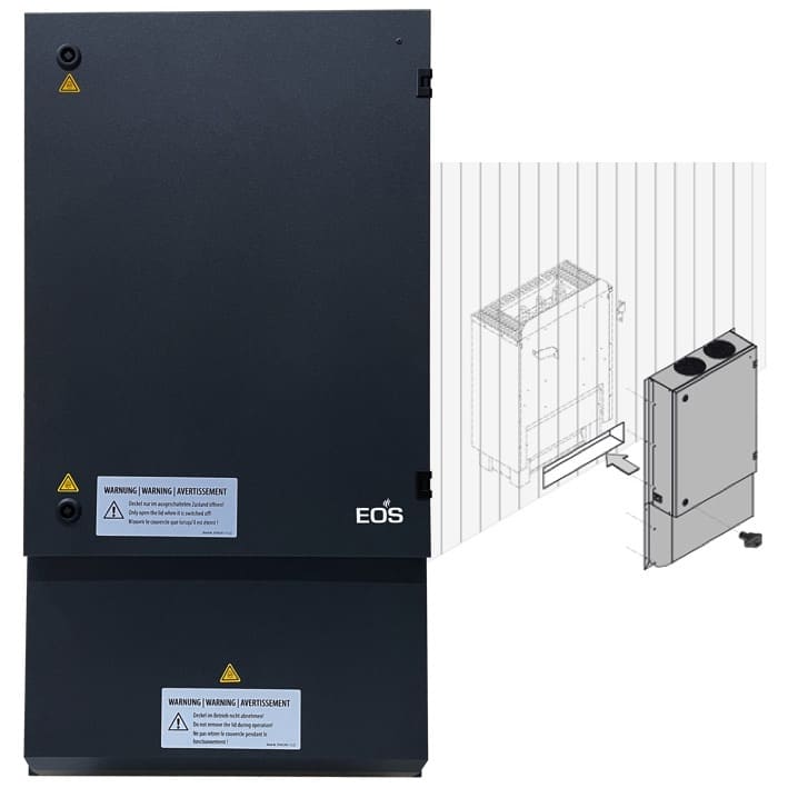 EOS UV-Clean Luftentkeimungsgerät zur Installation im Zuluftbereich einer Saunakabine. Der EOS UV-Clean reinigt die Zuluft der Sauna von verschiedensten infektiösen Belastungen ( z. B. Viren, Keimen und Bakterien, sowie anderen Aerosolen).