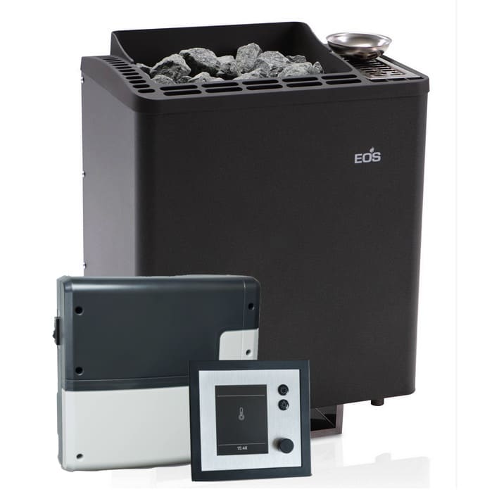 Saunaofen Set für die bio kombi Sauna. Heute die klassische finnische Sauna mit Temeparturen von bis zu 110° und morgen ein angenehmes Dampfbad mit hoher Luftfeuchtigkeit und niedrigeren Temperaturen. Der hochwertige Bi-O Tec mit dem Premium Steuergerät Emotec H, Silikonkabel und Saunasteinen