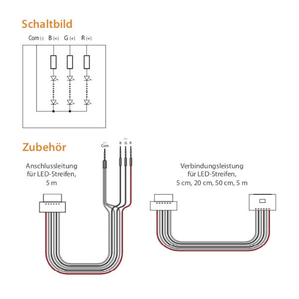 Mit den Verbindungsleitungen können mehrere Streifen in längere Ketten verbunden werden. Lieferumfang: Anschluss Set : 1 x Anschlussleitung 5m 5 x 50 mm Verlängerungsleitung 2 x 200 mm Verlängerungsleitung *Made in Germany by EOS Saunatechnik GmbH
