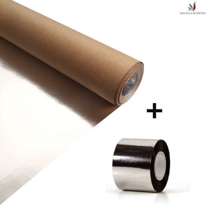 Sauna Alufolie | Sauna Aluminiumfolie mit Aluminiumbedampften Klebeband für den Saunabau. Die Aluminiumfolie dient als Dampfsprerre beim Saunabau.