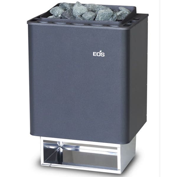 Der Saunaofen EOS Thermat für private Saunakabinen ist ein Wandofen für den klassischen finnischen Betrieb. Die Aluminium-Druckguss-Abdeckung und die hochwertige Anthrazit Perleffekt Pulverbeschichtung verleihen Saunaofen ein zeitloses und elegantes Design. Die doppelwandige Konstruktion aus Edelstahl sorgt für Stabilität und eine lange Lebensdauer.