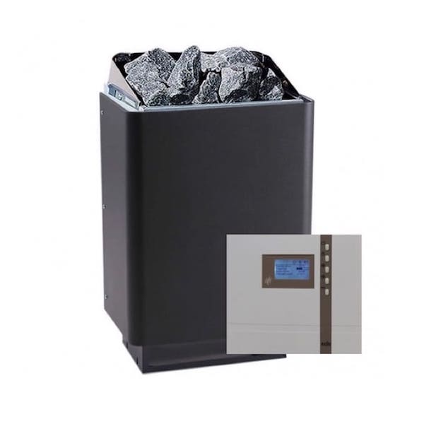 Saunaofen Set 34 A & Econ D2. Lieferumfang 1. Teil: Saunaofen 34A, Anthrazit, 7,5 kW oder 9 kW, EOS Werke 2. Teil: Saunasteuerung ECON D3 3. Teil: Temperaturfühler 4. Teil: 1,7m Fühleranschlusskabel 5. Teil: 2,0m Silikonkabel (Ofen-Steuerung) 6. Teil: 18 kg Olivin-Diabas-Saunasteine