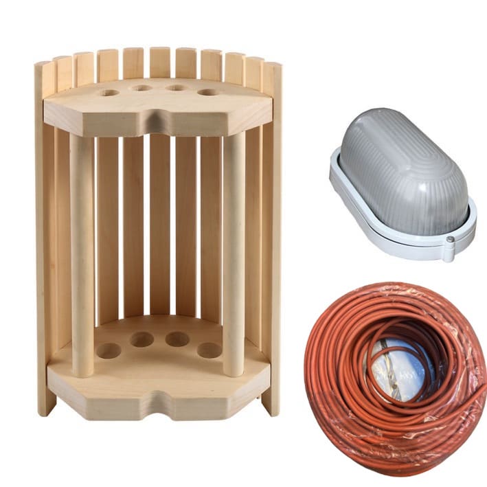 Saunaleuchte Set 3 Teile | Nadelholz für Eck und Wandmontage