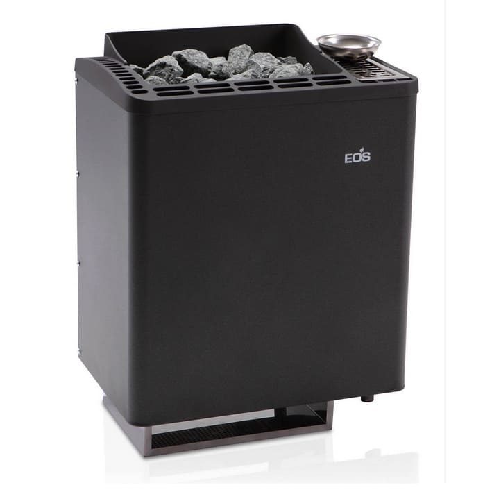 Moderner Kombi Saunaofen Bio Tec mit Verdampfer für flexible Klimaeinstellungen, wie z.B. trockene Finnische Sauna, milde Dampfsauna, Kräuterbad. Die formschöne Aluminium-Druckguss-Abdeckung verleiht dem EOS Bi-O Tec W Ofen ein zeitloses, elegantes Design. Die doppelwandige Konstruktion mit Innenmantel aus Edelstahl sorgt für Robustheit und Langlebigkeit